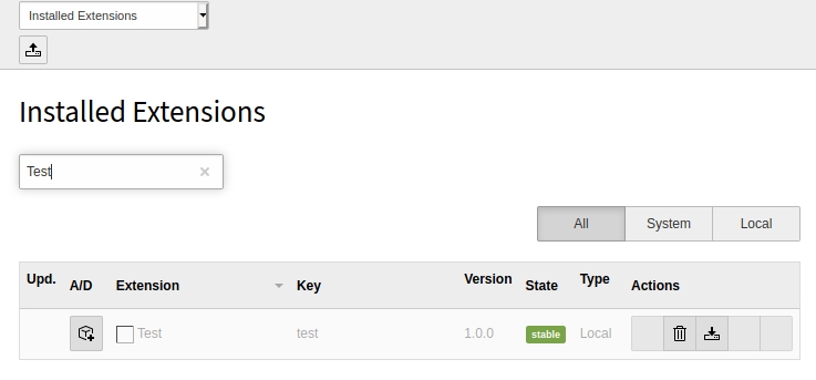 TYPO3 new extension visible in admin area